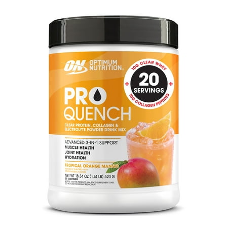 Optimum Nutrition Pro Quench Whey   Collagen Protein Powder, Tropical Orange Mango, 20 Servings