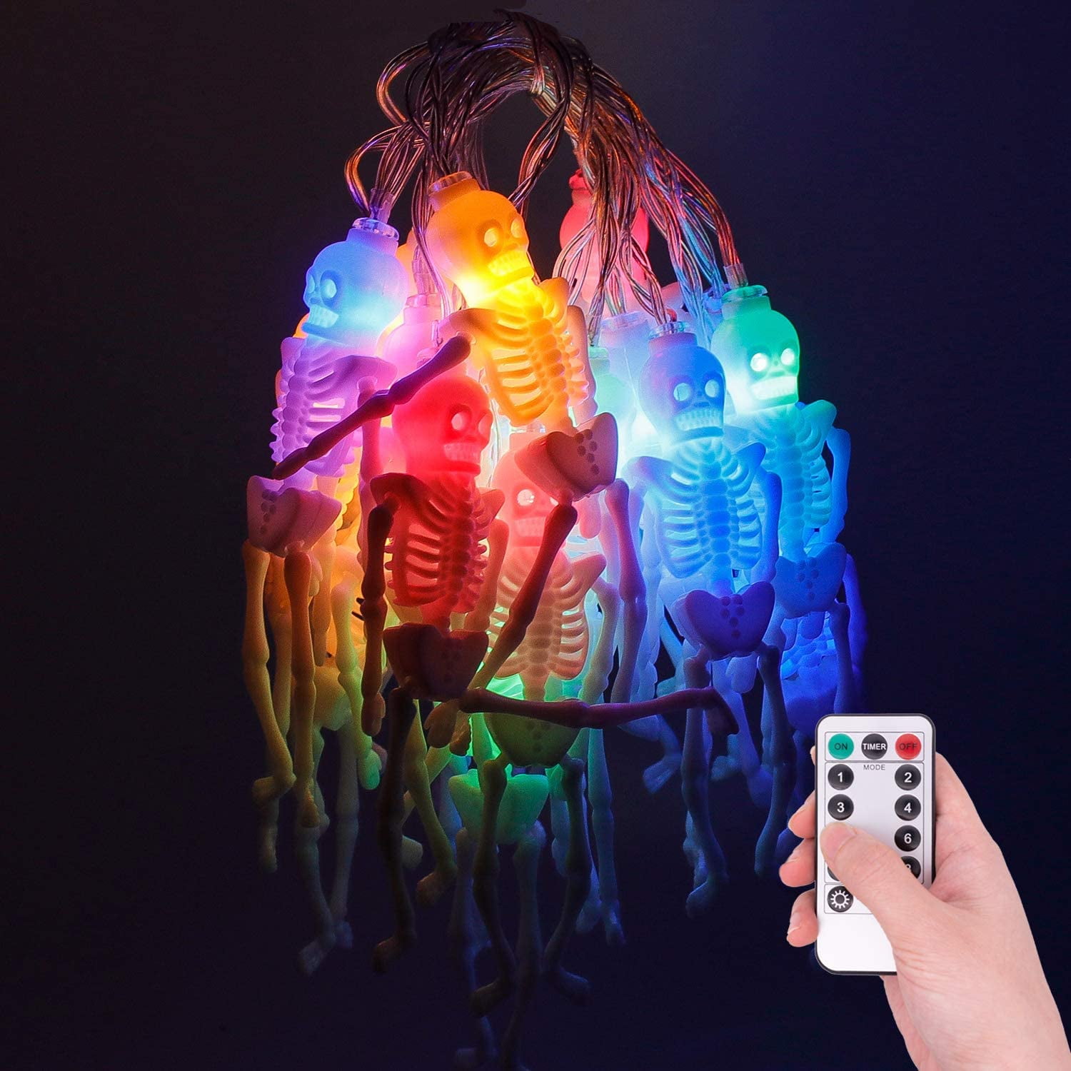 Used in Haunted Houses Window Party Create a Halloween Horror Atmosphere Multicolor Halloween Skull Decoration String Lights 20LED Outdoor and Indoor with Remote Control Waterproof Battery Operated