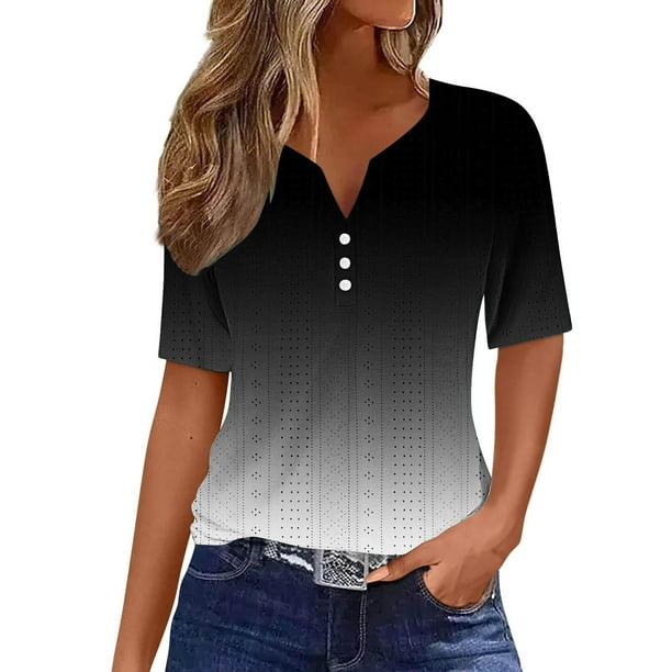 Camisetas Casuales de Mujer con Cuello en V Camiseta de Color Sólido, Manga Corta Casual Top para el Uso Diario