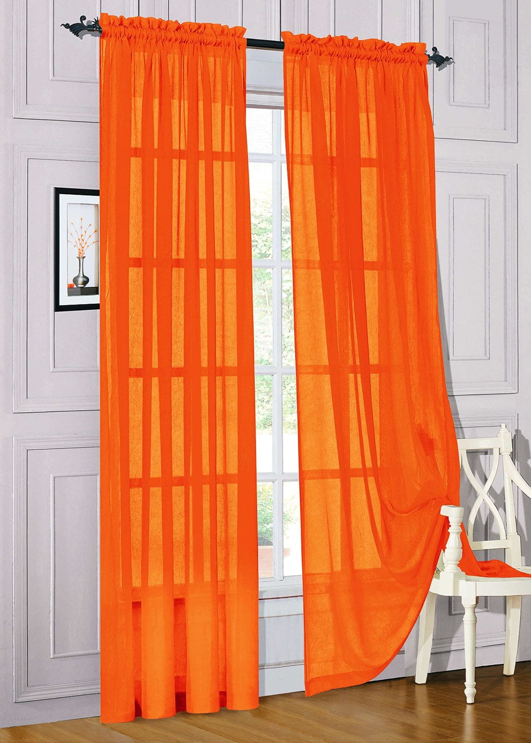 Set of 2 Piece Printed Crushed Sheer Window Elegance Curtains-Drape-Panels 