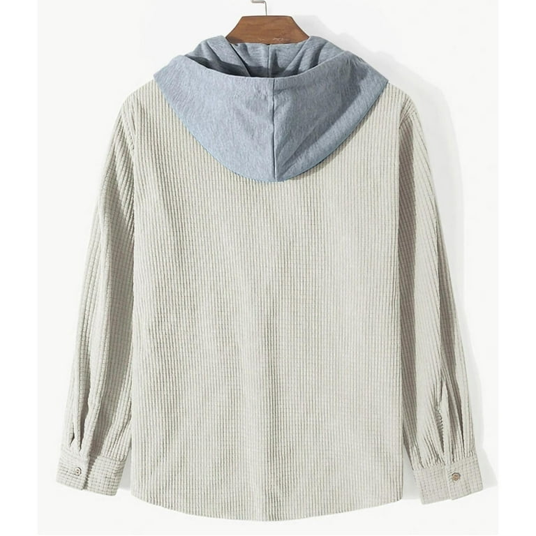 ZCFZJW Men Corduroy Hoodie Shirts Jacket Casual Long Sleeve