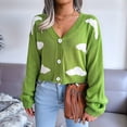 thumbnail image 5 of Osfvolr Women'S Casual Elegant Cloud Print Cropped Button Front Long Sleeve V Neck Knit Cardigan Green M, 5 of 8