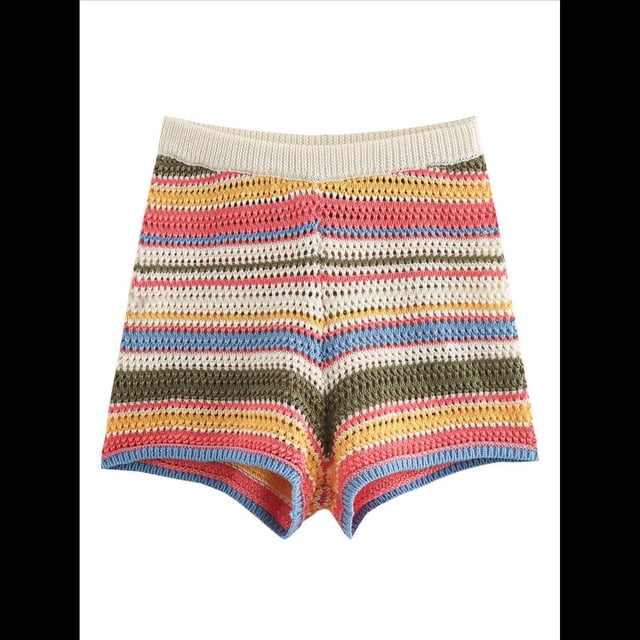 Conjuntos de Dos Piezas de Punto para Mujer: Cárdigan de Rayas con Botones y Pantalones Cortos, Pantalones Cortos y Pantalones Cortos Pantalones Cortos de Colores M