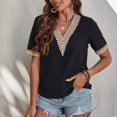 thumbnail image 5 of pimelu Womens Tops Womens Shirts Plus Size Loose Lightweight Chiffon Lace Trim Shirts Summer Trendy Solid T Shirt Girls V-Neck Short Sleeve Blouses, 5 of 7