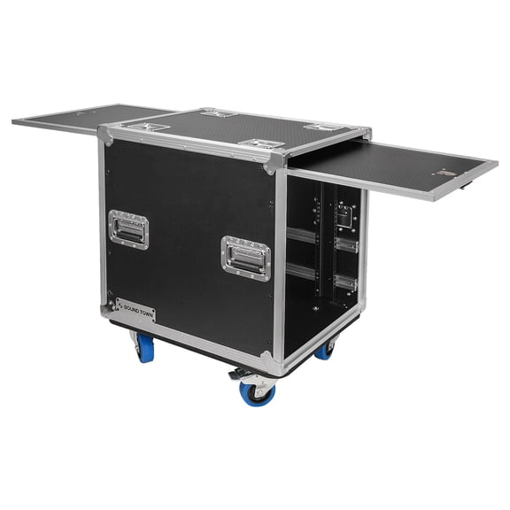 Sound Town 12U Slam Rack Road Case with Sliding Doors, Adjustable Rack Depth, Casters, 12mm PVC-Laminated Plywood, for PA/DJ Gear (STPR-12)