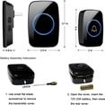 thumbnail image 4 of Wireless Doorbell, Waterproof Door Bell Kit, Distinguish Front and Rear Doors, Over 1000 feet Range and 60 Chime, 5 Levels Volume and LED Flash, for Home Office Classroom, 4 of 6