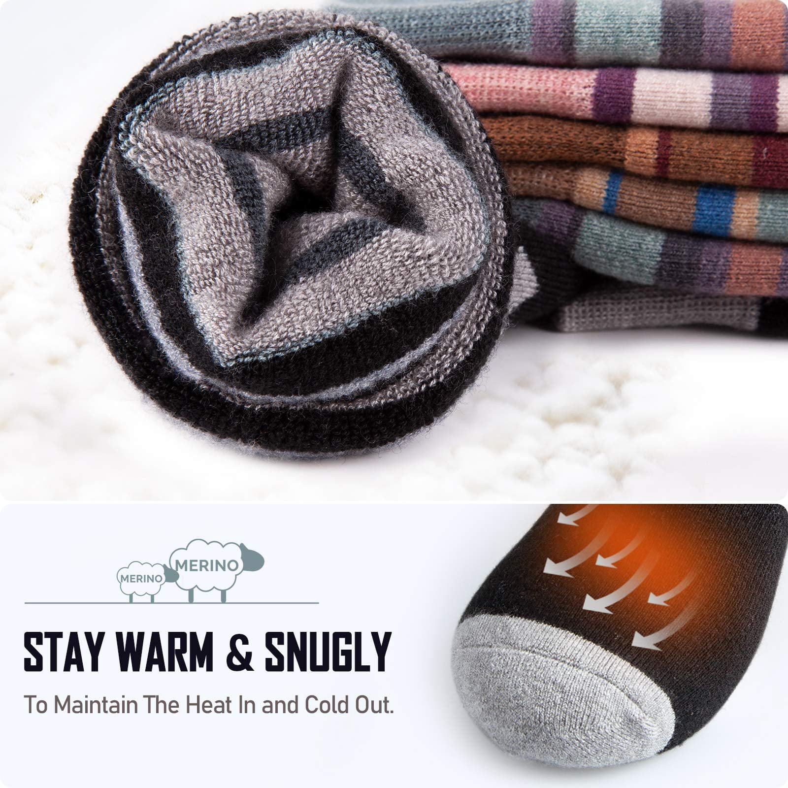 OutdoorMaster Ski Socks 2-Pack Merino Wool, Over The Calf Non-Slip Cuff for Men & Women