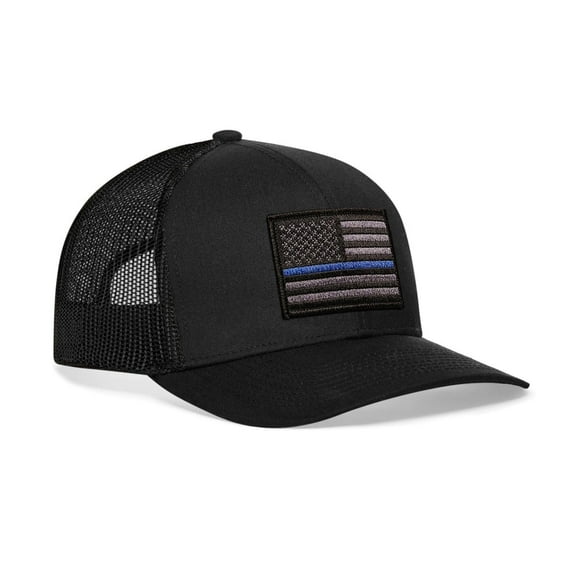 HAKA Thin Blue Line Flag - Black Trucker Hat – Tactical USA Flag Mesh Snapback Cap for Men, Women & Golf, Patriotic Baseball Dad Hat
