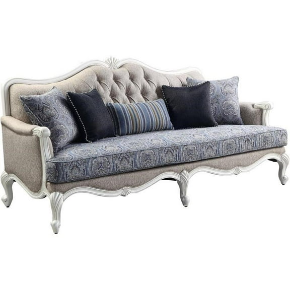 Bowery Hill Fabric White Sofa Arched 88" Unassembled