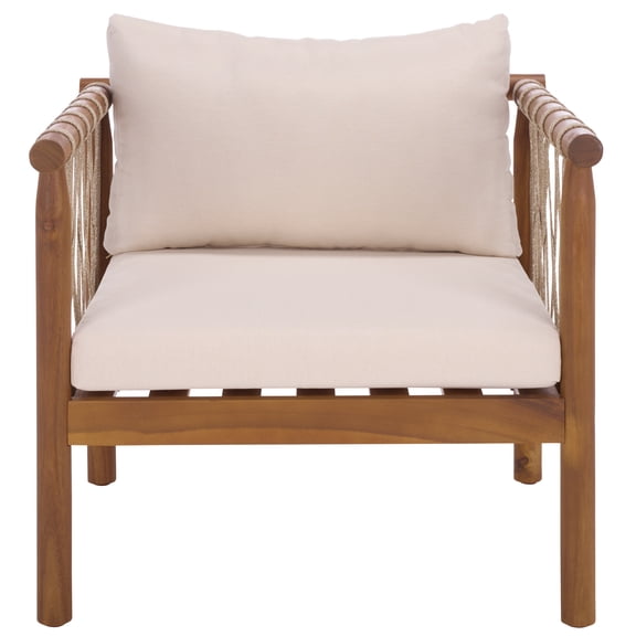 Safavieh Sabrina Modern Wood Outdoor Armchair - Set of 2, Teak Brown/Cream