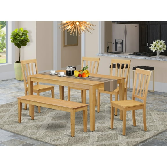 Rococo Dining Table Set - Kitchen Table with Bench & 4 Chairs - Elegant Wood Dining Room Furniture