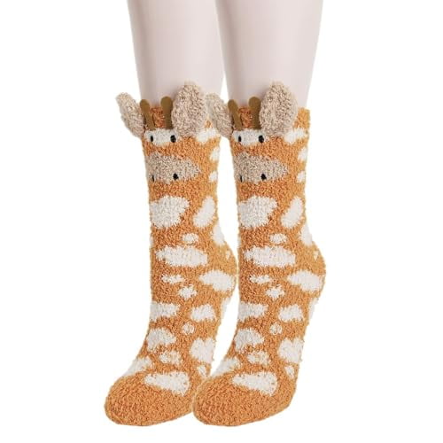 Benefeet Sox Giraffe Fuzzy Socks for Women Girls Funny Animal Cozy Soft Slipper Socks 3D Socks Kawaii Cartoon Fluffy Plush Socks Thick Winter Warm Comfy Home Sleeping Socks