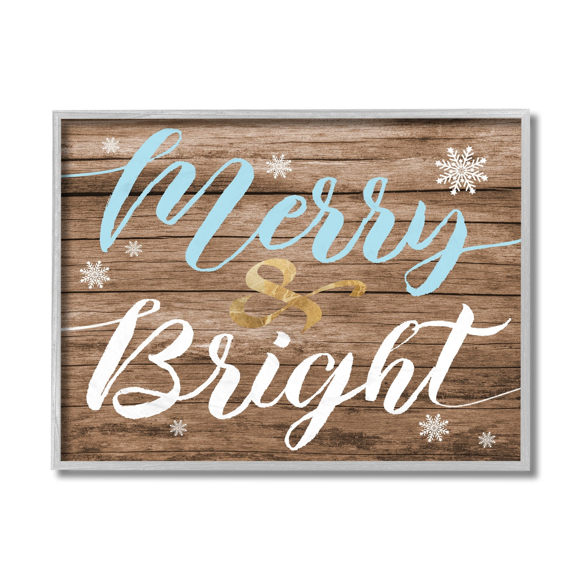 Stupell Industries Rustic Merry and Bright Festive Christmas Phrase Black Framed Design by Daphne Polselli