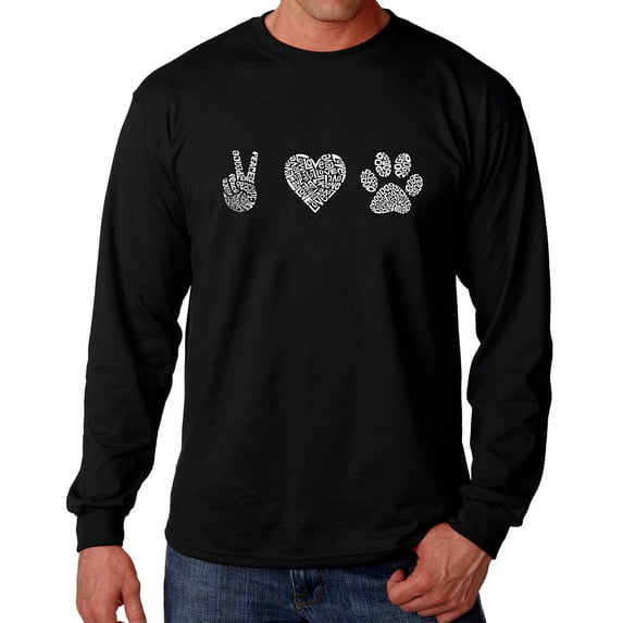 Men's Word Art Long Sleeve T-shirt - Peace Love Dogs