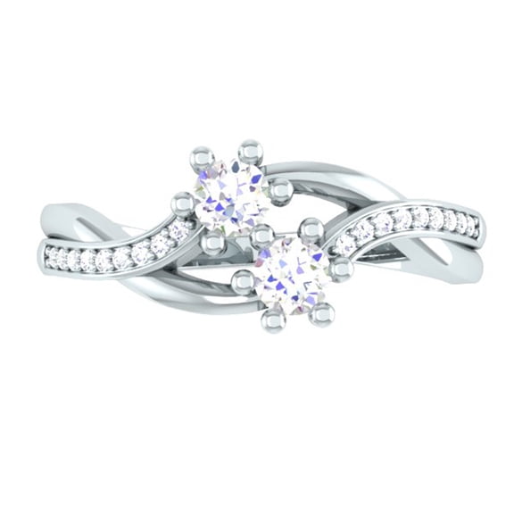 Dazzlingrock Collection 0.40 Carat (ctw) 14K Round Diamond Two Stone Bypass Bridal Engagement Ring, White Gold, Size 6
