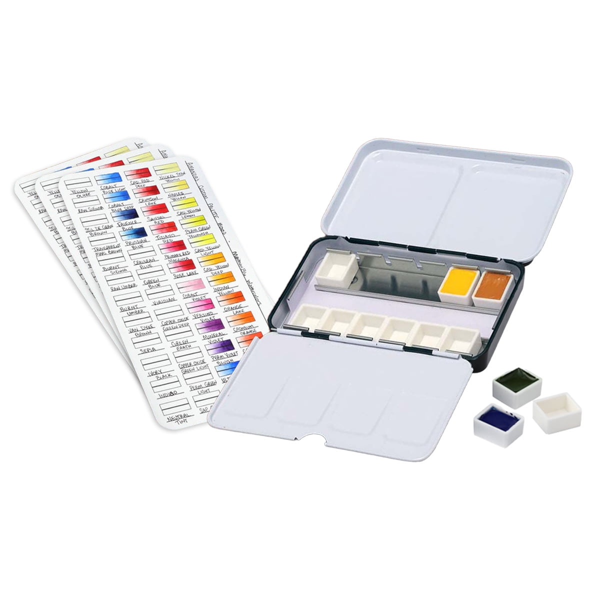 New York Central Watercolor Palette - 12 Empty Half Pans Boxes and Palette with 10 Watercolor Swatch Cards