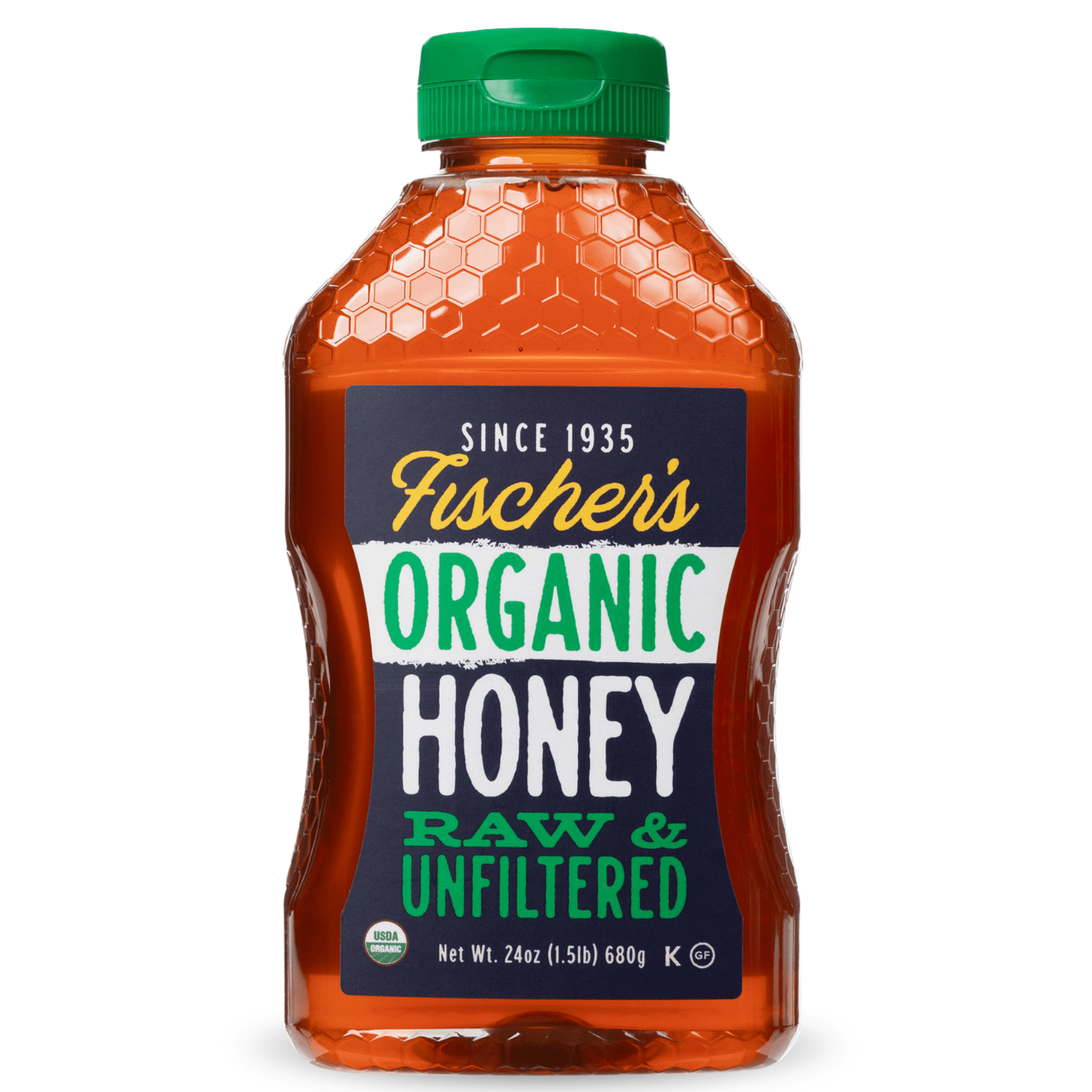 Fischers Honey Organic 24oz Honey USDA Certified Organic Local Raw and Unfiltered Squeeze Bottle Gluten-Free