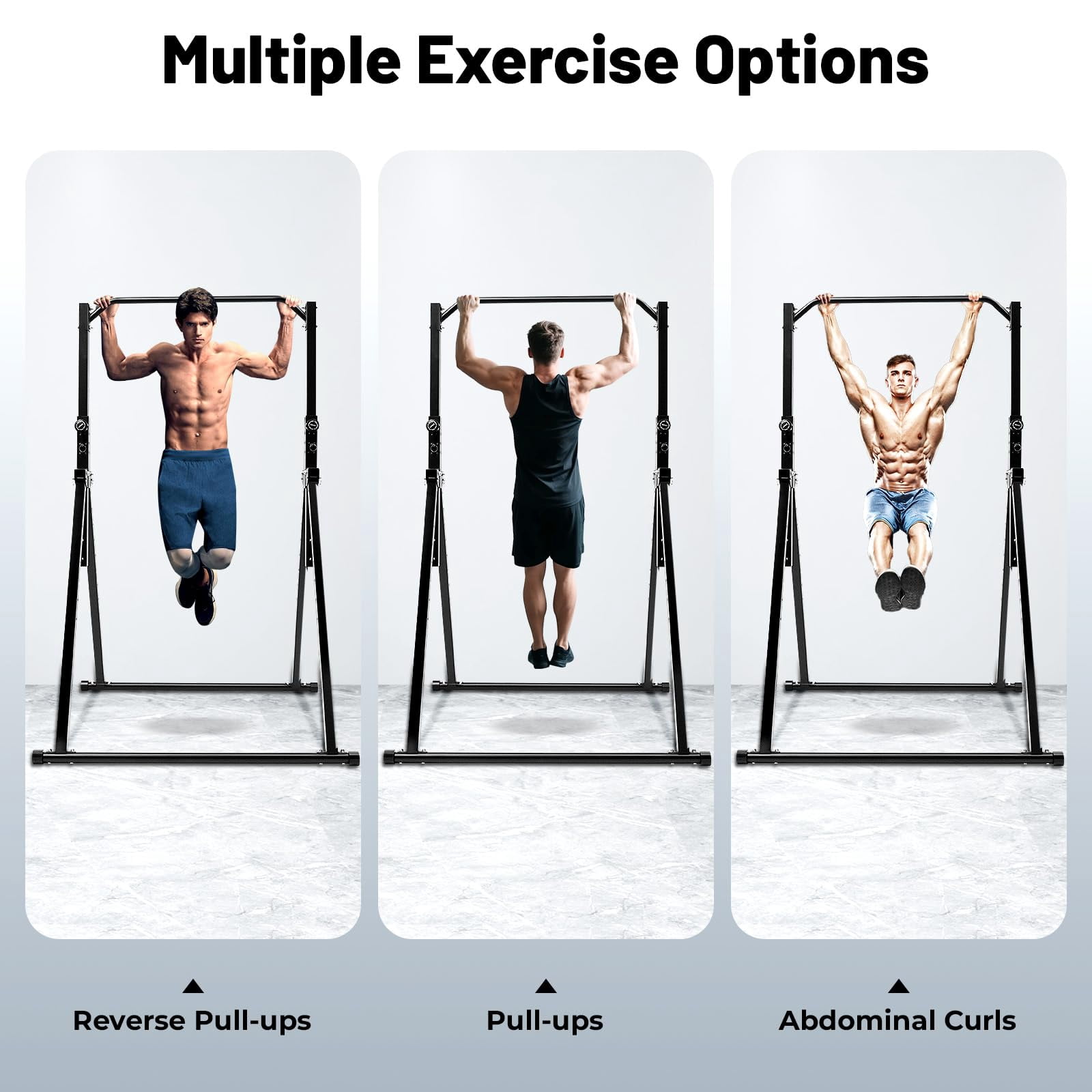 Miumaeov Foldable Pull Up Bar Free Standing, Height Adjustable Pull Up Station 440LBS, Outdoor Pullup Bar for Home Gym, Freestanding Pull Up Bar Power Tower, Foldable Pull Up Bar Dip Station
