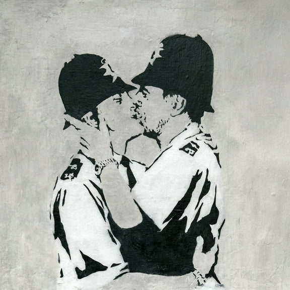 Banksy Kissing Coppers - Canvas OR Print Wall Art