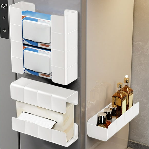 Porta Toallas De Papel Magnético, Sin Perforación, Organizador De Plástico Para El Lateral Del Refrigerador De La Cocina, Blanco,Vsgery