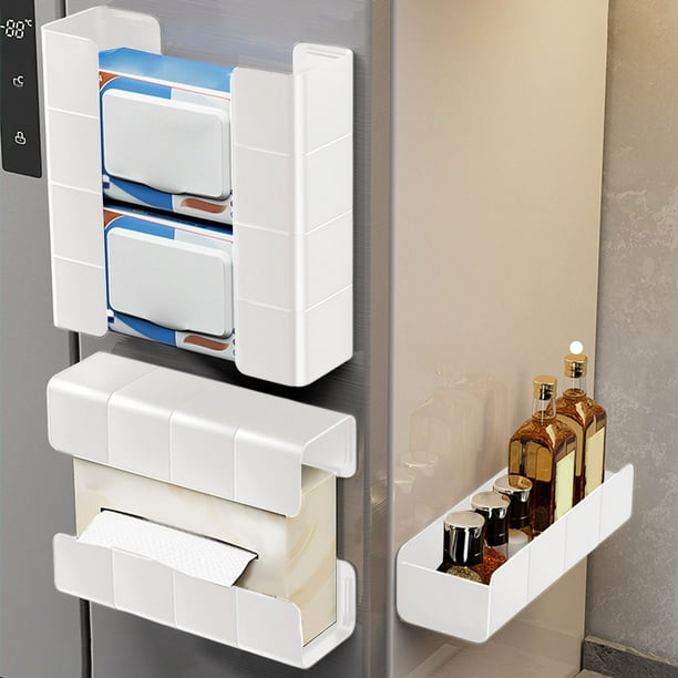 Organizador de toallas de papel magnético | Diseño dividido | Versátil Almacenamiento Lateral del Refrigerador de Cocina | Montaje sin taladro | Toallitas húmedas multifunción Cajón de condimentos