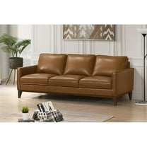 Pemberly Row Modern Leather Upholstered 3-Seater Sofa in Caramel