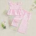 thumbnail image 2 of kpoplk Kids Baby Girls Summer Outfits Solid Color Round Neck Sleeveless Clothes Toddler Tank Tops Bell-bottom Elastic Waist Wide Leg Dance Pants Set Size 18-24 Months,Red, 2 of 4