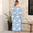 thumbnail image 3 of Women's Christmas Printed Fashionable Loose Round-Neck Dress for Casual Comfort and Holiday Festivities with Vintage Print,Sky Blue,2XL, 3 of 5
