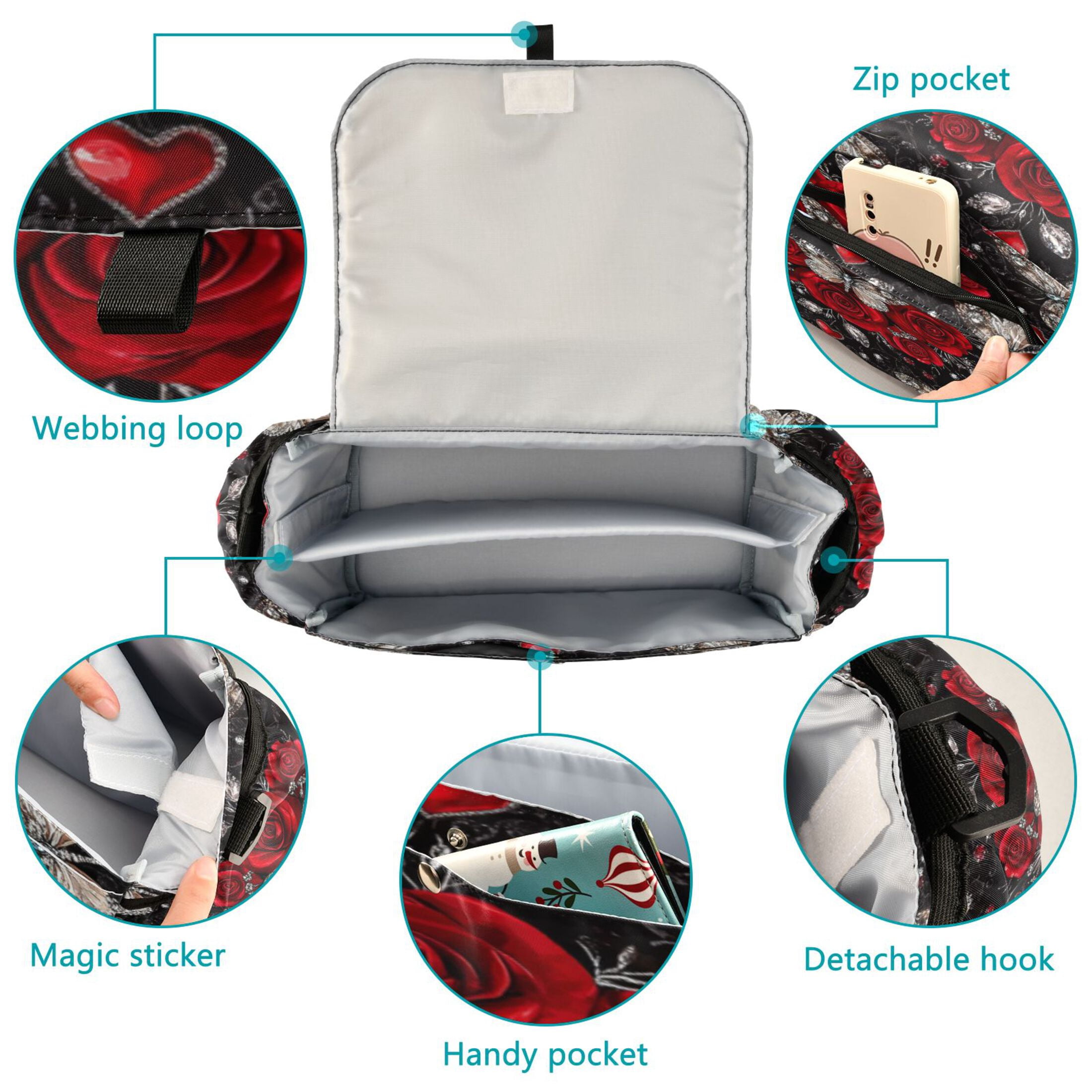 DIXRUYEE Stroller Organizer Heartfelt Blooms Printed