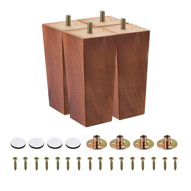 Muebles Patas, 6 Pulgadas(150mm) Juego de 4 Cuadrados Sólido Madera Sofá Patas Silla Mesa Patas Sofá Soporte Repuesto Piezas, con Accesorios, Marrón Unique Bargains patas de los muebles