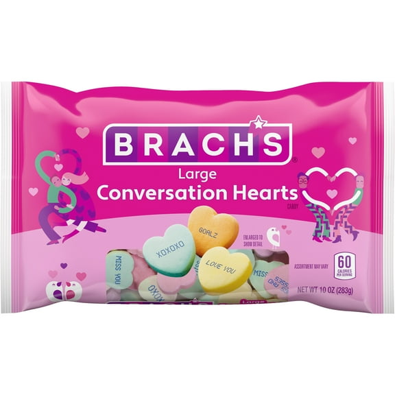 Brach's Valentines Day Candy Large Conversation Hearts, Hard Candy, 10 oz Bag