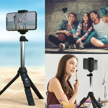 Bower 6 -in-1 Multi Selfie Tripod with , GoPro , and Rechargeable Wireless Remote, Black