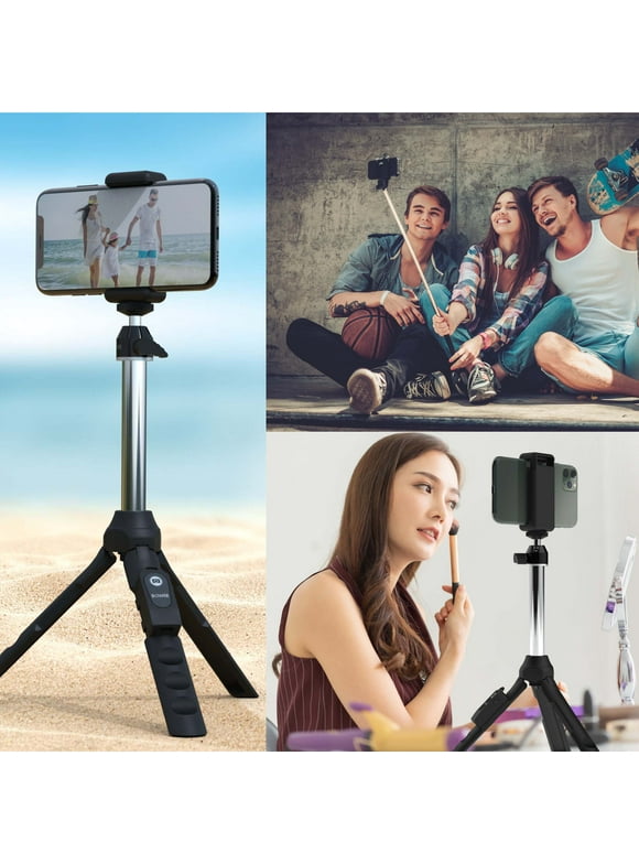 Bower 6 -in-1 Multi Selfie Tripod with Smartphone, GoPro Mount, and Rechargeable Wireless Remote, Black