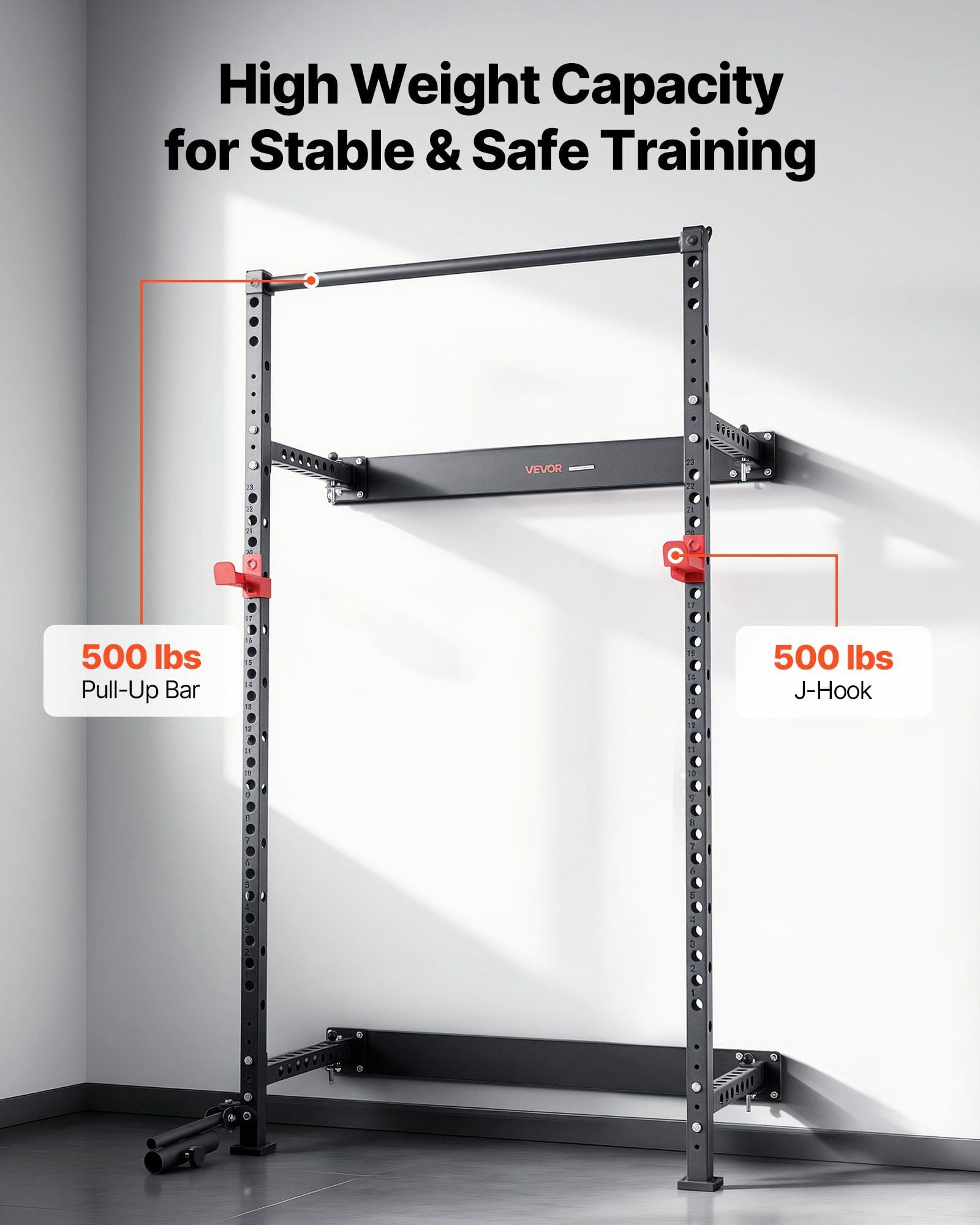 Folding Wall Cage, 1000lb, Landmine, J-Hooks, Pull-Up Bar for Home
