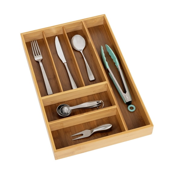 Seville Classics Bamboo Eco-Conscious Organizer Tray for Office, Kitchen Counter, Pantry, Makeup Utensils, Flatware, Silverware, Cutlery, Pens