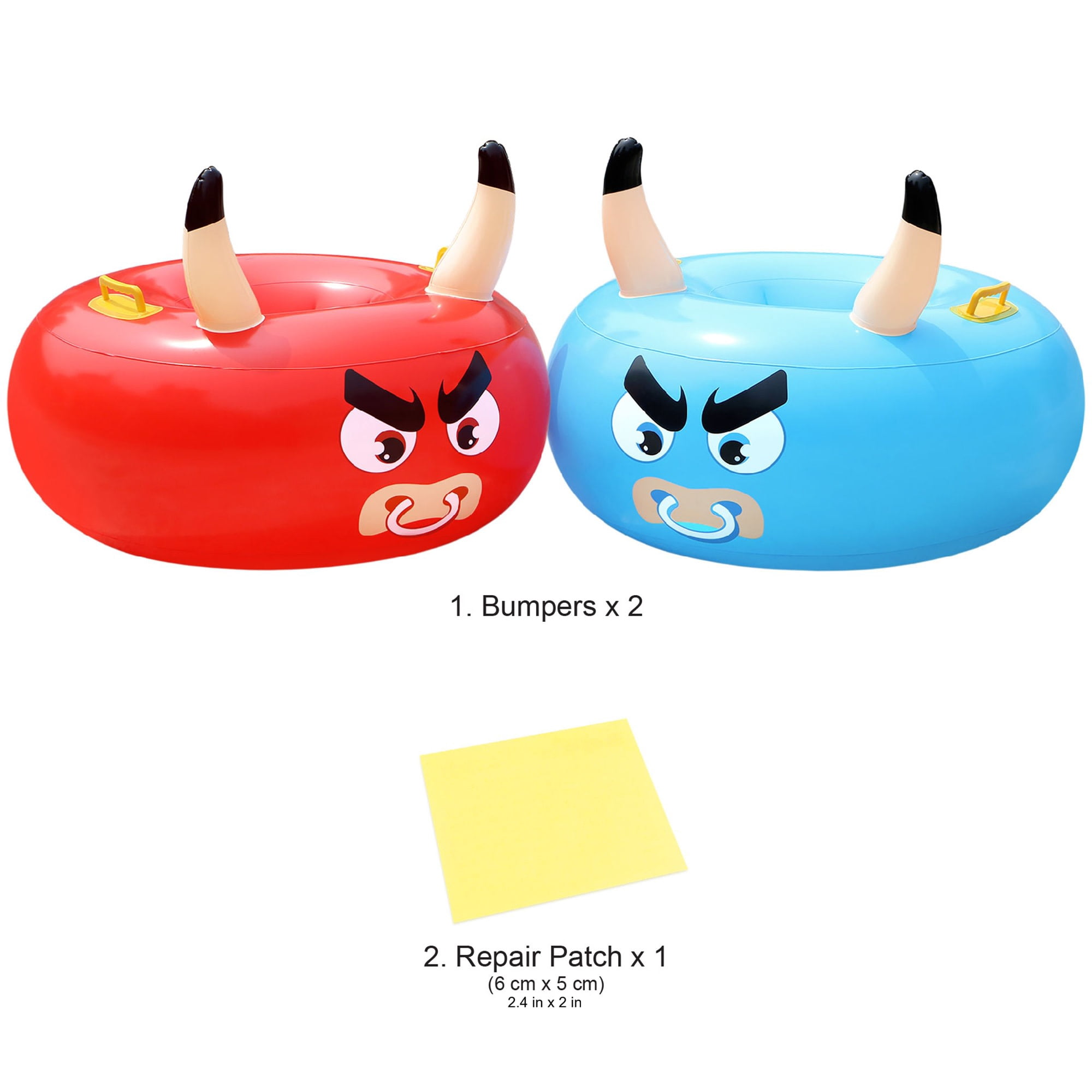 Banzai: Bump ‘N Bull Battle Set - Red & Blue, 2 Inflatable Body Bumper Toys, 37" Animal Ring Boppers, Bouncer Grip Handles, Outdoor Game Play, Kids 4+
