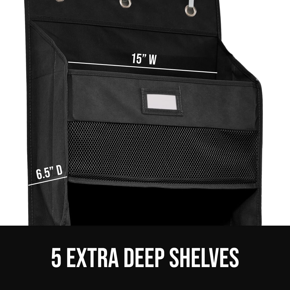 GORILLA GRIP Over Door Organizer Holds 50lbs 5 Shelf Hanger for Bedroom, Bathroom 58x15 Inches Black