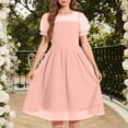 thumbnail image 2 of Ashirexll Robe d'Été pour Filles Enfants Col Rond Couleur Unie en Maille Manches Courtes Pois Tunique Ligne A pour Enfants, 2 of 5