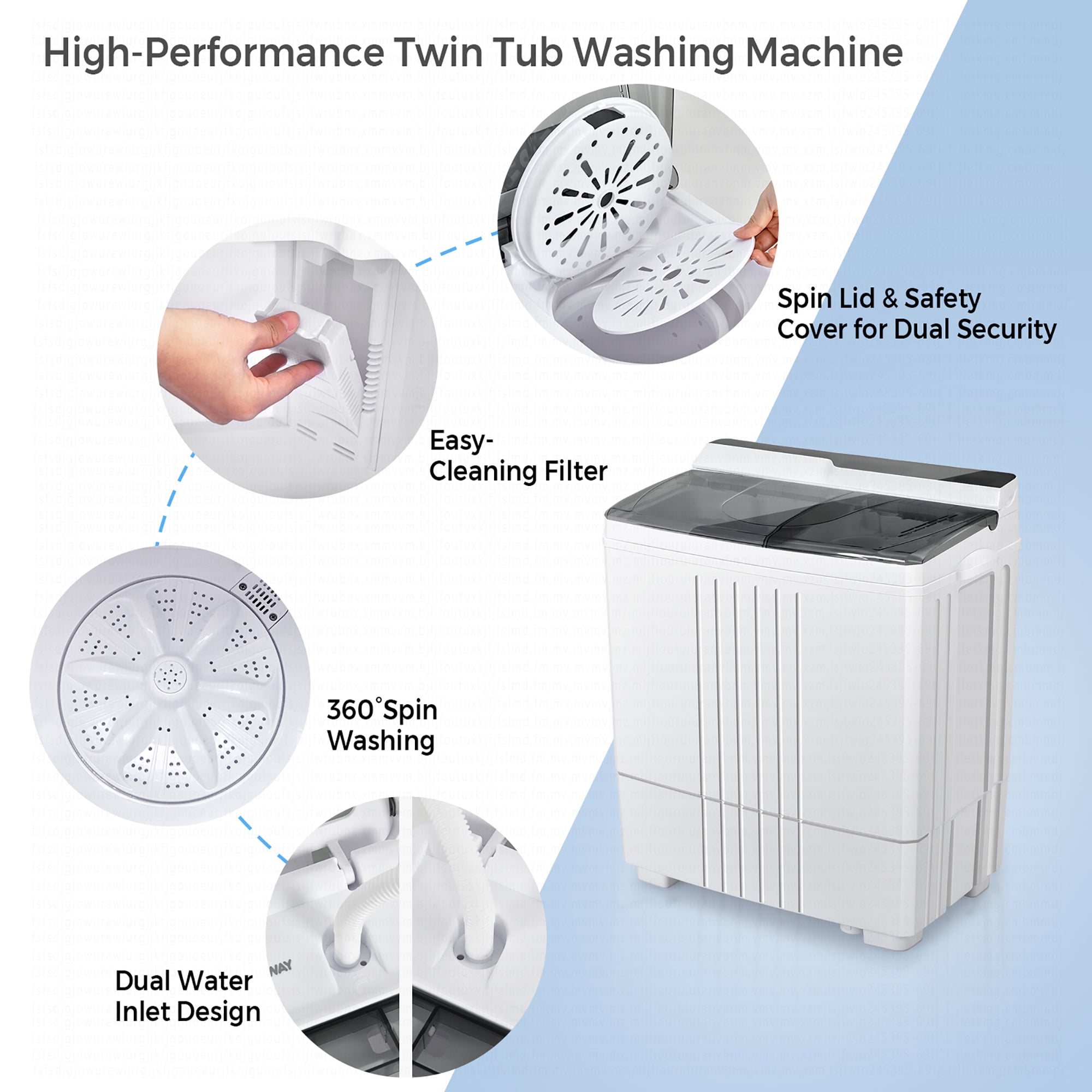 Costway 21 LBS Portable Compact Mini Twin Tub Washing Machine Drain Pump Spinner