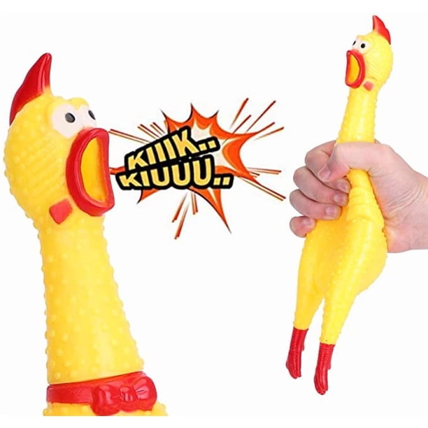 pares de juguetes de dentición de goma para perros, tamaño pequeño, con forma de pollo chillón, descompresión, amarillo, para limpiar los dientes.