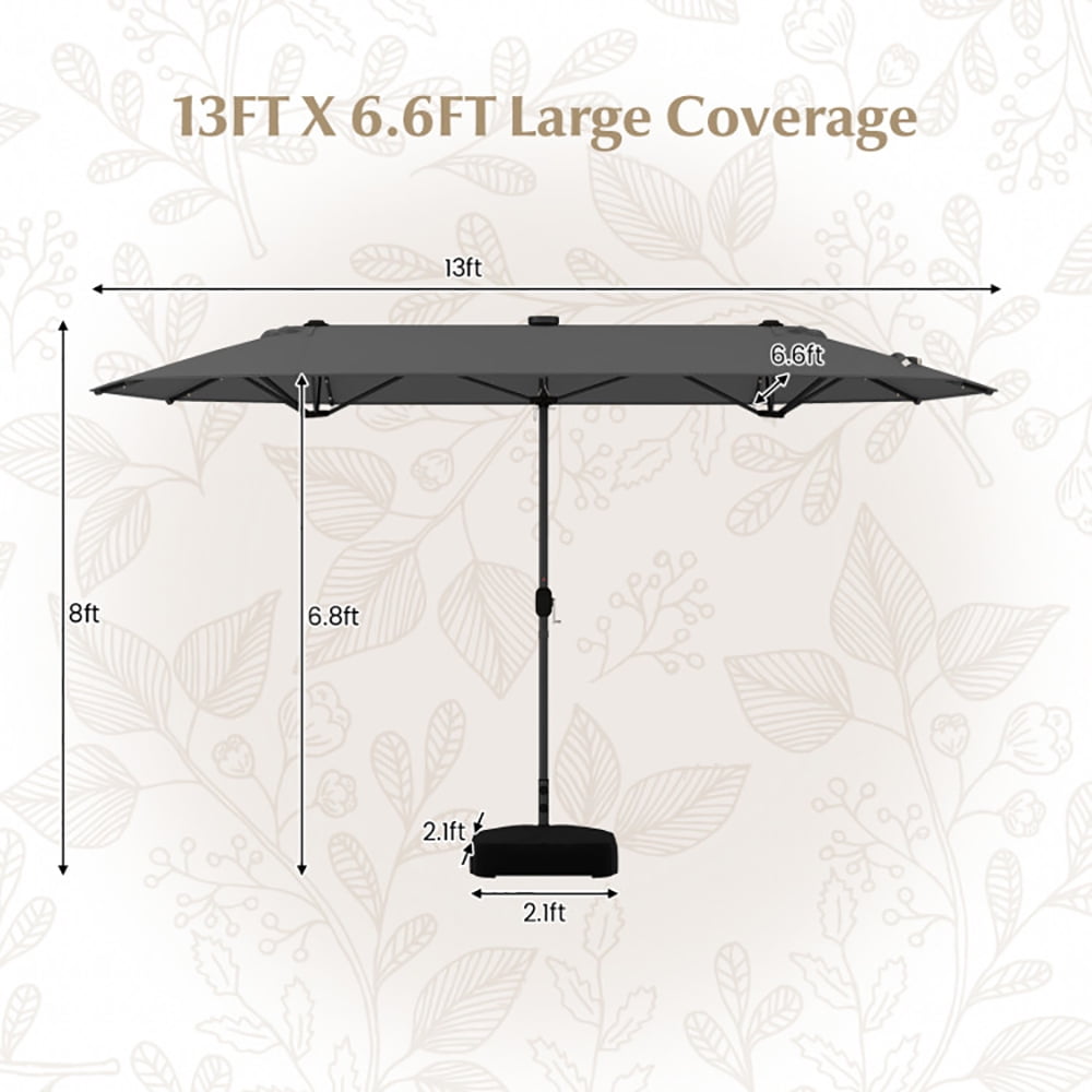 Aimee Lii 13FT Double-sided Patio Umbrella with Solar Lights for Garden Pool Backyard, Table Umbrella Outdoor Patio, Gray