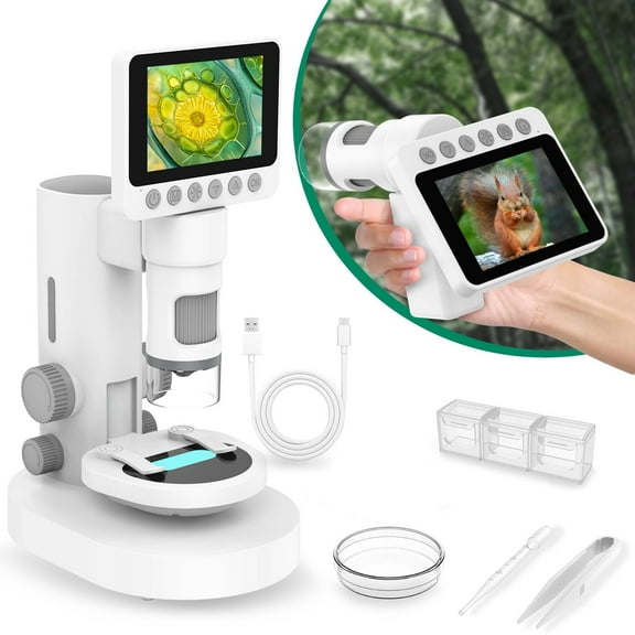 3.5 Inch Microscope with Detachable Stand, LED Lights, PC Compatible, 10MP HD Imaging Digital Microscope for Kids Adults