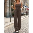 thumbnail image 5 of Women's 2 Piece Lounge Set Spring Outfits - Camisole Top & Wide Leg Pants Deep Coffee S, 5 of 9