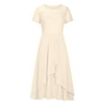 thumbnail image 4 of QJUHUNG Robe Midi Formelle pour Femmes Soirée Été Col en V Manches Courtes T-Shirt Soirée Invité de Mariage Style Asymétrique B-8 Cocktail Gris_i L, 4 of 6