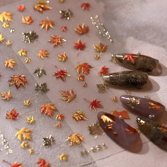 Pegatinas de uñas Tnbuokas Maple Leaf 5D autoadhesivas para uñas de otoño