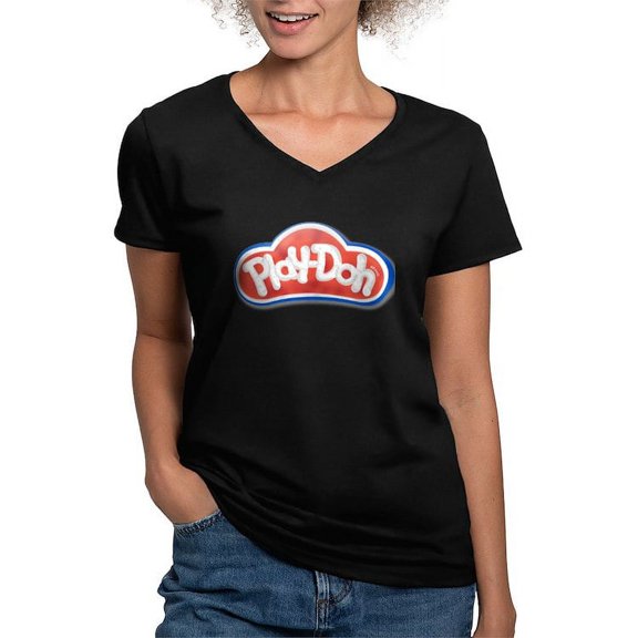 CafePress - Play Doh Classic Logo T Shirt - Women's V-Neck Dark T-Shirt