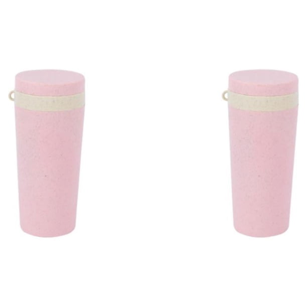 Injueey Trigo Deportes Botella Agua Leche Hervidor Estilo simple Coche Hogar Vaso Taza Vasos para viajes Senderismo Rosa Rosa 2Conjunto