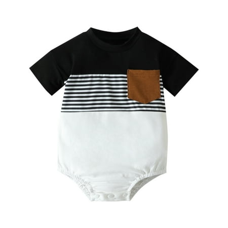

HIBRO Boys Girls Short Sleeve Patchwork Colour Striped Prints Romper Bodysuits With Pocket Long Sleeve Baby Boy Stuff Long Sleeve Bodysuit for Toddler Boy