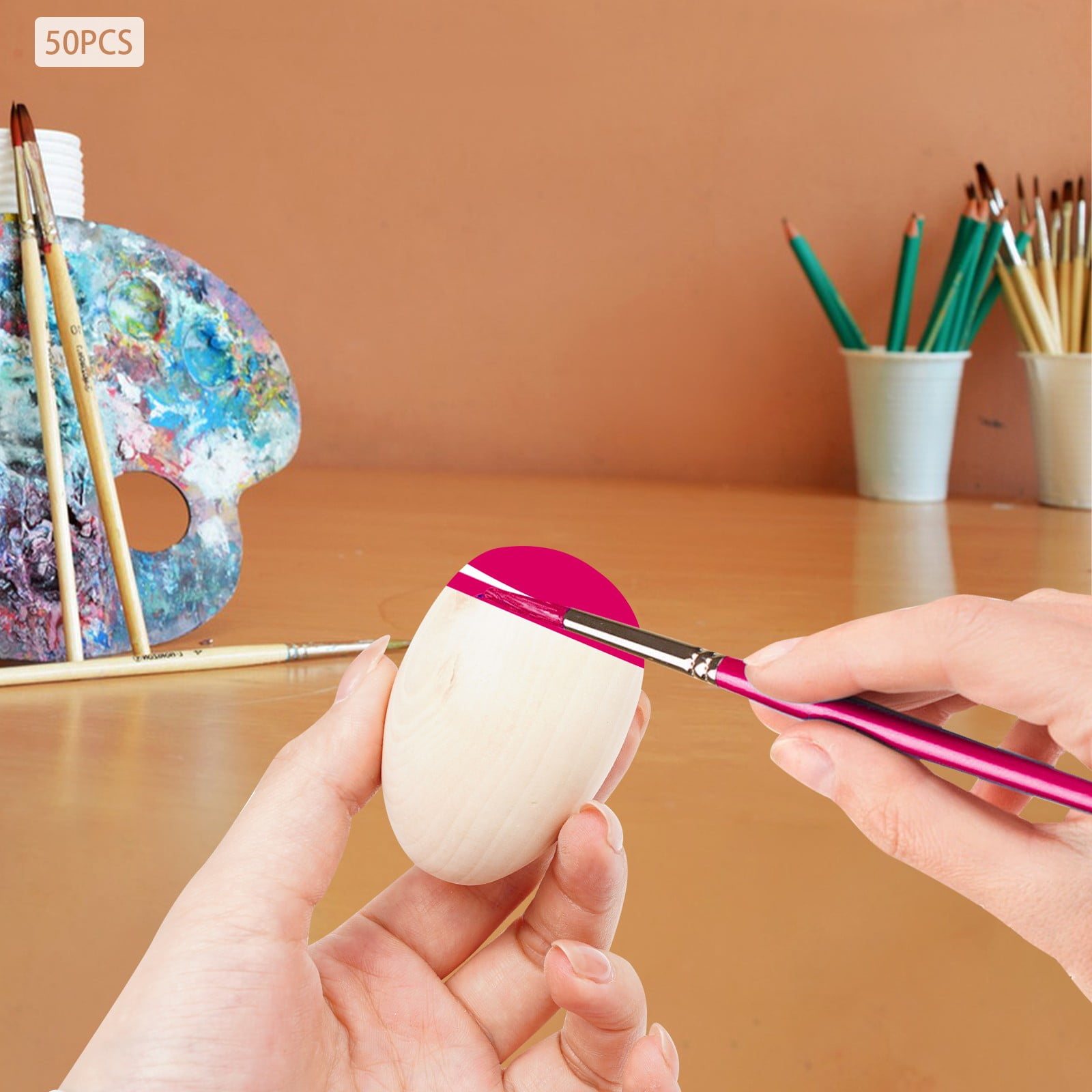 50pcs Wooden Eggs DIY Crafts Eggs, Easter Decoration Eggs for Painting Carving