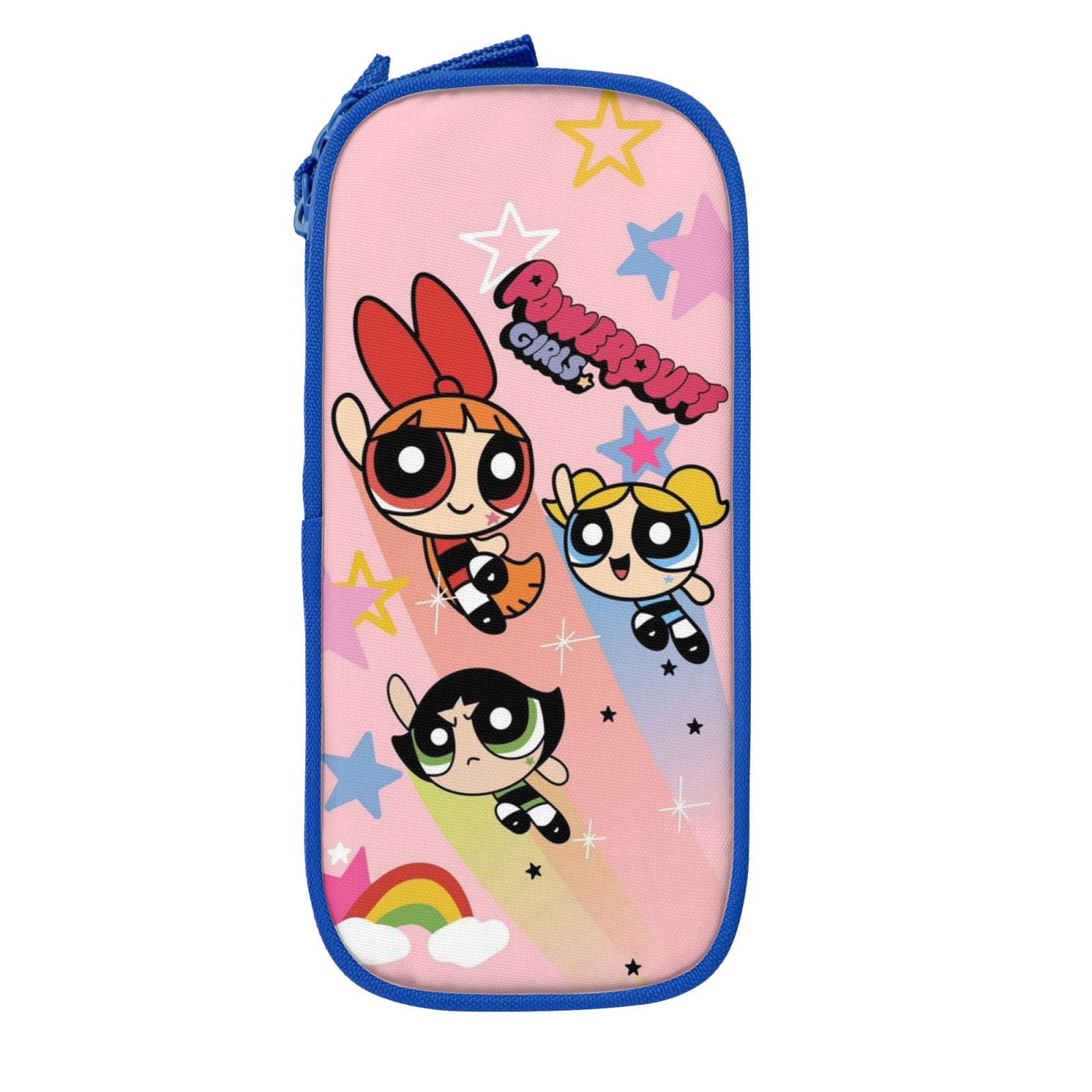 The Powerpuff Gi-rls Pencil Case Large Capacity Pencil Pouch Penbag Office Stationery Organizer Travel Makeup Bag Blue